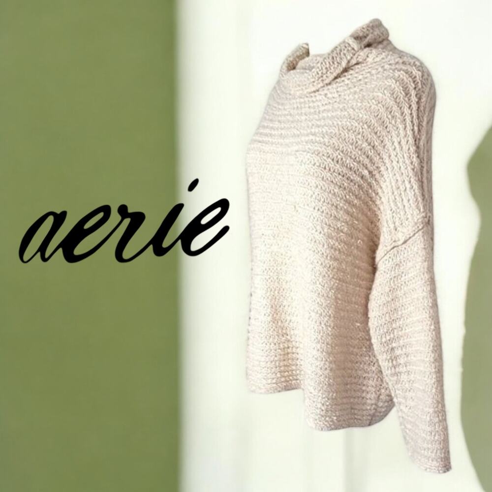 Aerie Open Knit Sweater Cowl Neck Cream Size XL Extra Large Womens Long Sleeve